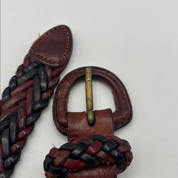 VTG Tri-color Braided Woven 100% Leather Belt SZ 44 XL 90s thin belt versatile main image 8